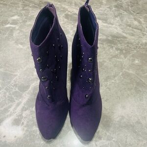 Lane Bryant Women’s Purple Ankle Chelsea Boots SZ 12W Zip Studded Heels Cowgirl